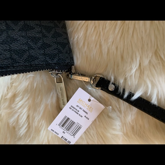 MICHAEL KORS WALLET/WRISTLET W/PHONE POCKET NEW W/TAGS MK LOGO DESIGN BLACK/GRAY